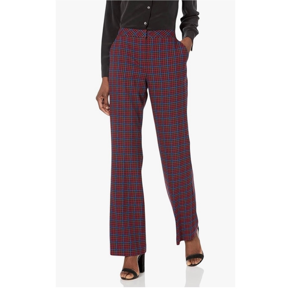 Trina Turk Multi-Color Flat/ Straight Leg  Plaid Pants, 12